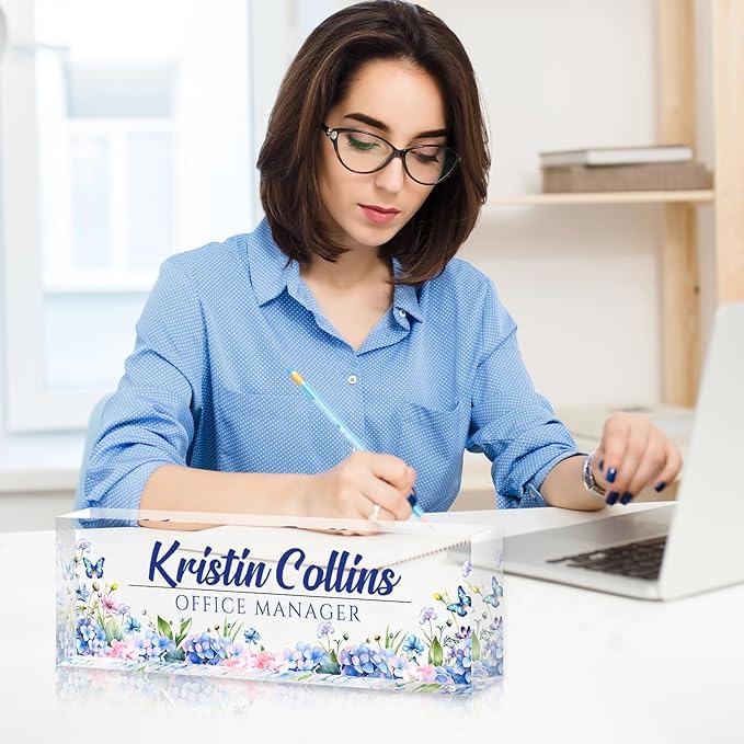 Custom Name Plate for Desk, Personalized Desk Name Plate on Clear Acrylic Glass, Appreciation Gifts for Teacher Employee Boss Coworkers Nurse, Office Desk Accessories for Women Men (Turquoise)