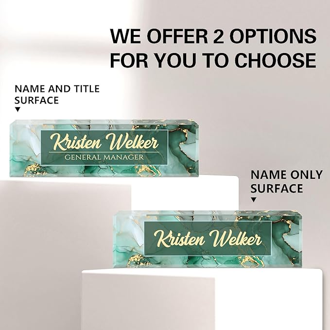 Name Plate for Desk, Desk Name Plate Personalized, Green Office Decor for Women Men, Acrylic Desktop Accessories, Office Gifts for Boss Nurse Teacher Coworker, Employee Appreciation Gift (Green Coast)