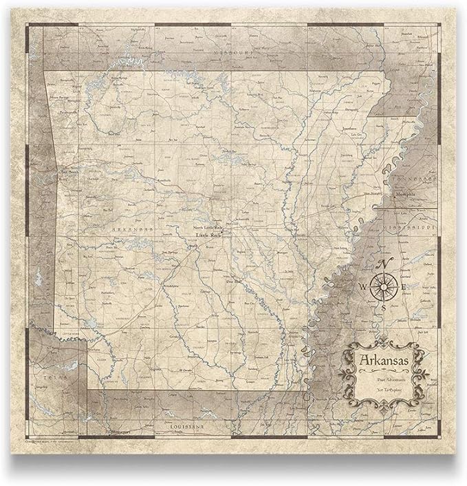 Conquest Maps Push Pin Arkansas Map Board - With Push Pins to Mark Arkansas Travel - Handmade in Ohio, USA - Design: Rustic Vintage