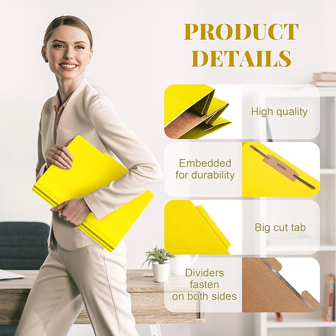 Skyygemm 72 Pcs Classification Folders Letter Size, 1 Divider Pressboard File Folder with Fasteners, Expanding Tax File Organizer Bulk for Teachers, Office, Church, Christmas Donations (Yellow)