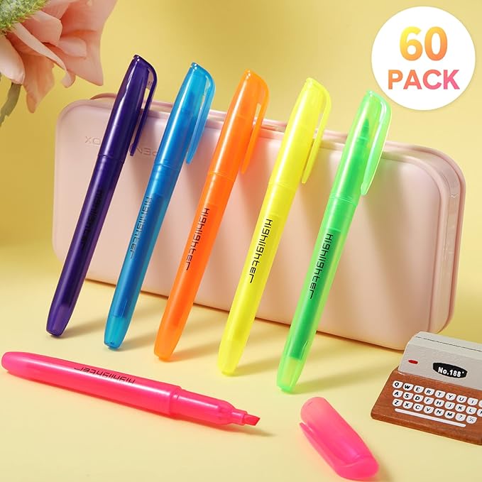 Thenshop 60 Pcs Highlighter Assorted Colors Bulk Colorful Highlighter Markers Bulk Pack Chisel Tip Fluorescent Pens for Office Supplies