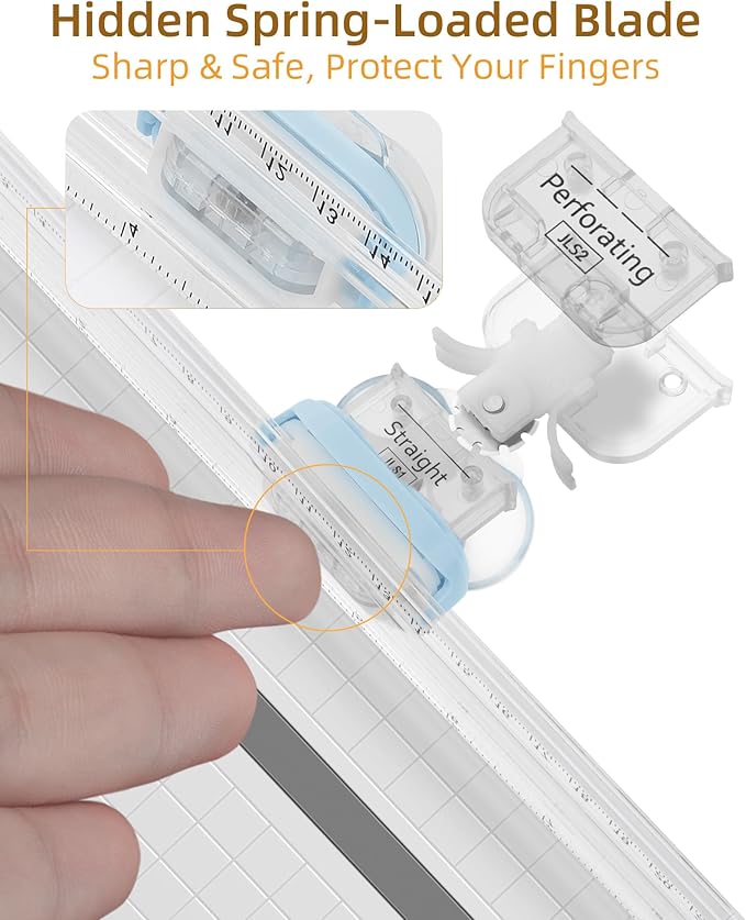 Firbon 3-in-1 Paper Cutter, 9" Compact A5 Paper Trimmer with Straight Cut, Scoring & Perforating Blades for Cardstock, Scrapbooking, Crafting, Labels & Home Office (Blue)