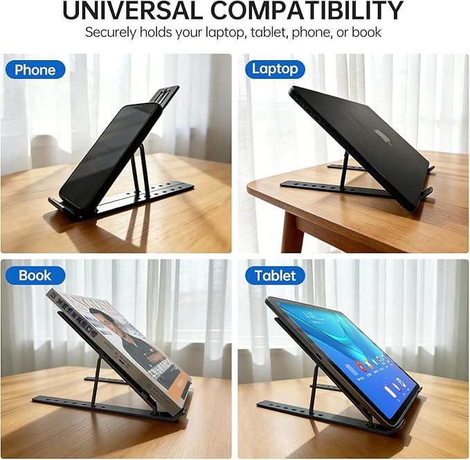 EJAY Laptop Stand for Desk, Aluminum Adjustable Laptop Riser & Ventilated Holder, Foldable Portable Computer Stand for 10-15.6 inch Laptops (Black)