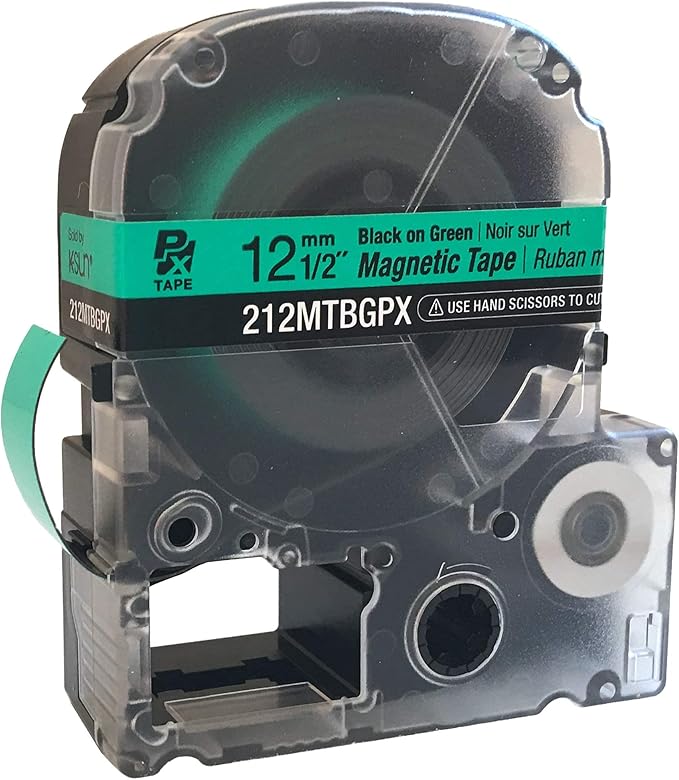 Epson LABELWORKS 212MTBGPX-4.9 Genuine Magnetic Tape Cartridge - Black on Green Magnet Label Maker Tape - 1/2" (12MM) Wide, 4.9 ft, Green