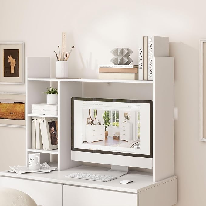 Desktop Bookshelf, 4 Tier Wooden Desk Storage Hutch, 37.4'' Desk Shelf Organizer with 3 Shelves, Small Bookshelf Storage Shelves, Display Shelf for Top of Desk, College Dorm, Office, Home