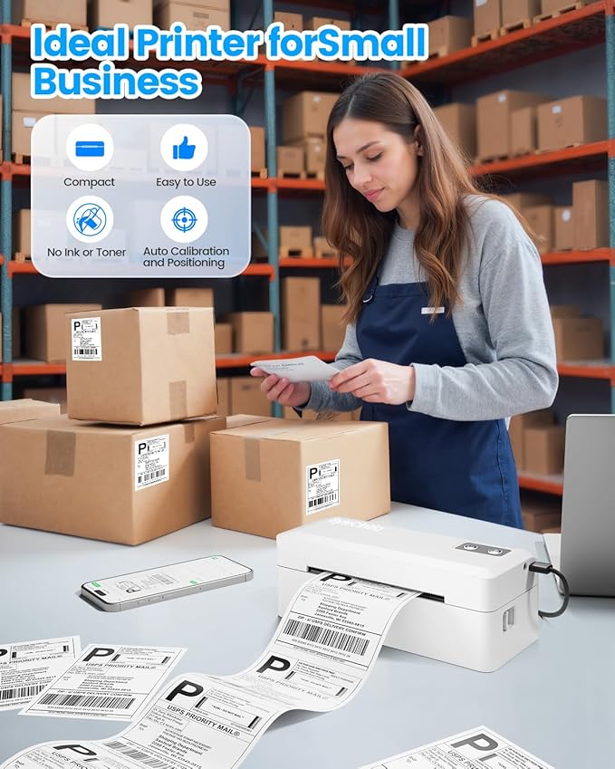Bluetooth Thermal Shipping Label Printer, 4x6 Shipping Label Printer for Small Business, Support Android, iOS, Windows & Mac, Works with Amazon, Ebay, Shopify, Etsy