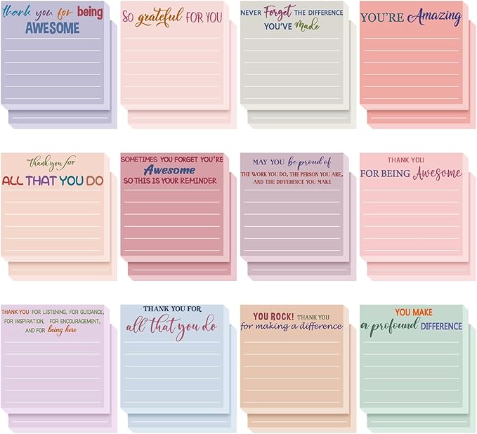 Yinder 24 Pcs Employee Appreciation Sticky Notes New Year Gift Bulk Motivation Sticky Note Pads Inspirational Gift for Teacher Nurse Staff Coworker Office Supply 3 x 3'' (Appreciation,Aesthetics)