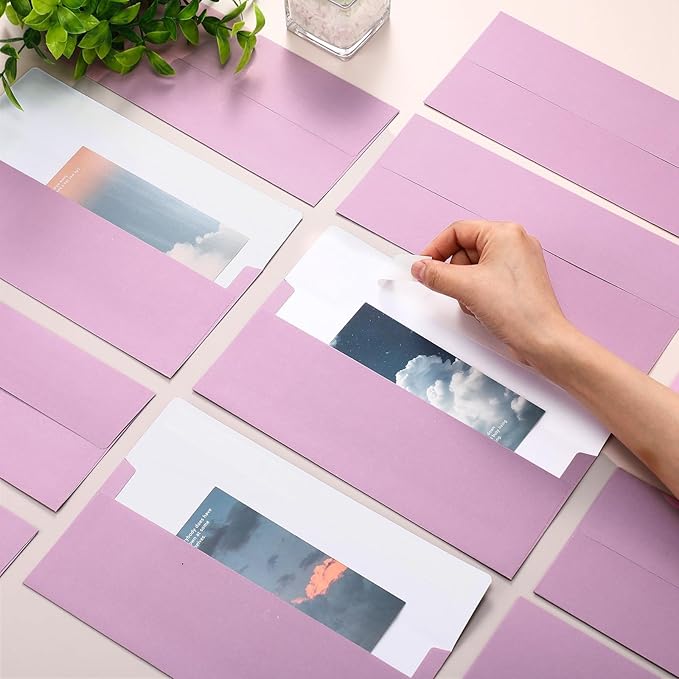 Jutom 500 Pcs Kraft Envelopes Letter Size Bulk #10 Business Strong Sealed 4-1/8 x 9-1/2 in Flap Office Printable Mailing Envelopes Windowless Invisible (Pink Purple)