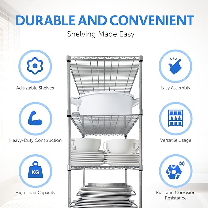 4000 LBS Heavy Duty Wire Rack 48 x 24 x 76, 5-Tier NSF Commercial Rolling Rack with Wheels, Chrome Metal Shelving Unit for Garage, Kitchen, Warehouse, Adjustable Storage Shelf, Crescent