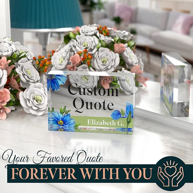 Custom Acrylic Sign Personalized, Custom Desk Name Plate, 18 Styles, (4"x6"), With Gift Box, USA Made by Acryluxe. (Meconopsis)