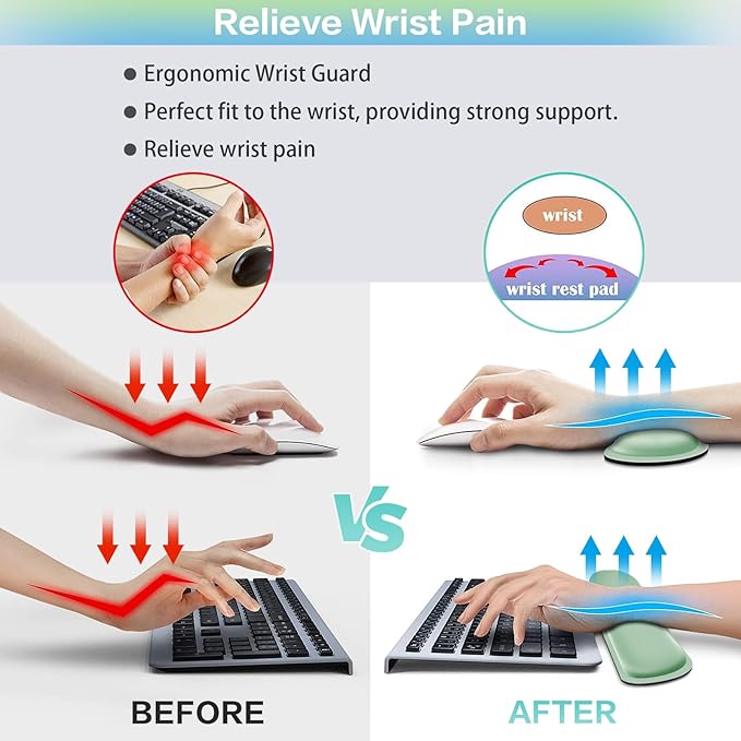 Desk Mat Green, Large Gaming Mouse Pad with Wrist Rest, 4in1 XXL Mousepad+Keyboard Wrist Rest+Mouse Pad Wrist Support+Cup Coaster Set Ergonomic Computer Desk Arm Wrist for Decor Home Office Women