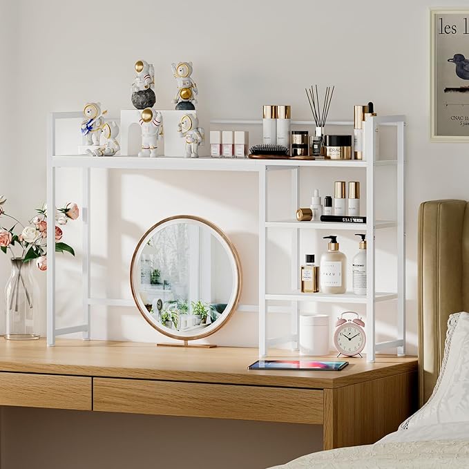 Snughome Desk Shelf, 44.9" Large Desktop Organizer Shelf, Desk Hutch for Monitor, 4 Tier Display Rack, Wooden Desktop Bookshelf Storage Rack for Home Office Dorm