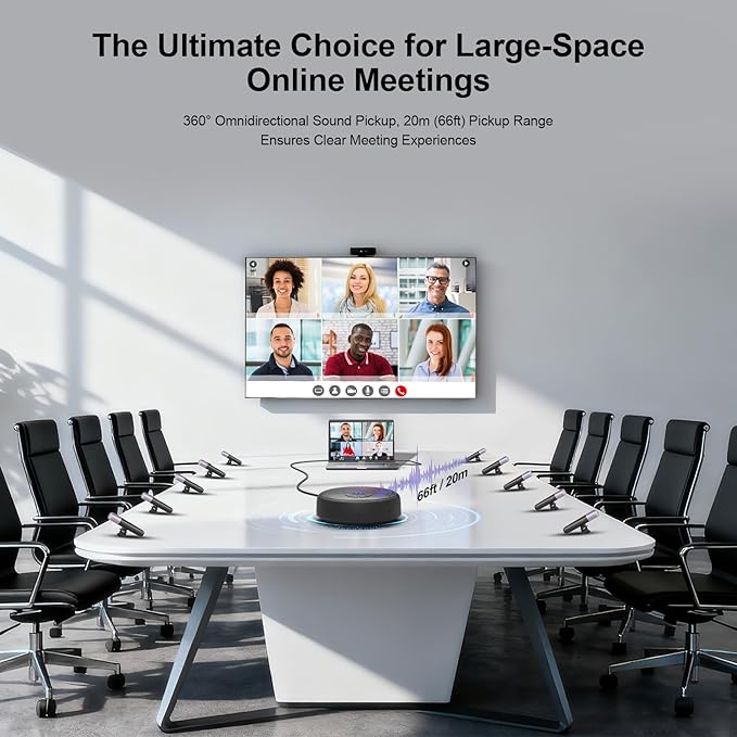 BALILA CM100 Conference Speaker and Microphone, 10 AI Mics 360° 65ft (20m) Voice Pickup, Noise Reduction, USB Speakerphone for 16 People,Fit for Video Conference Calls, multi-Platforms Zoom & MS Teams
