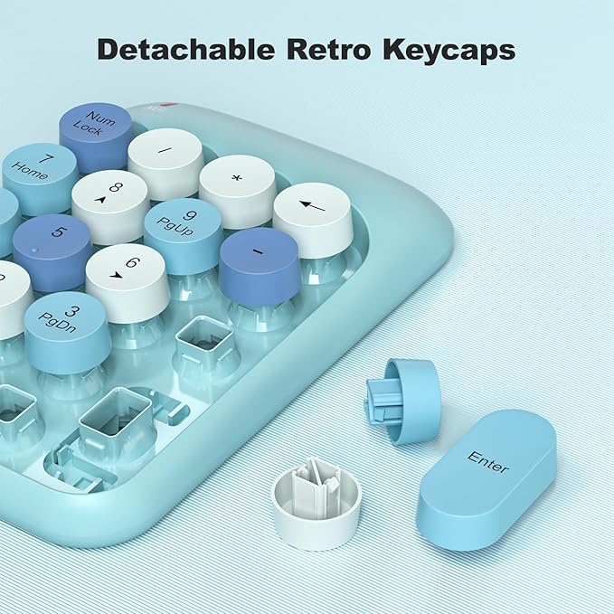 MOFII Wireless Number Pads - Blue Numeric Keypad 18 Keys USB 2.4G Round Keycap Colorful Extensions Keypads, Financial Accounting Portable Numpad 10 Key for Laptop/PC/Notebook/Surface Pro