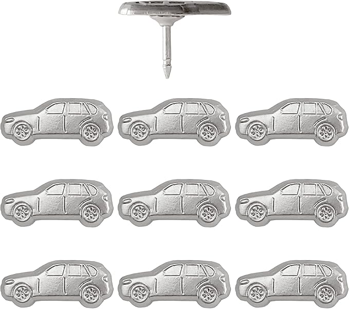 Car Push Pins - Silver Car Pins - for Cork Board, Maps, or Lapel Pin Use - Designed in USA - Set of 10