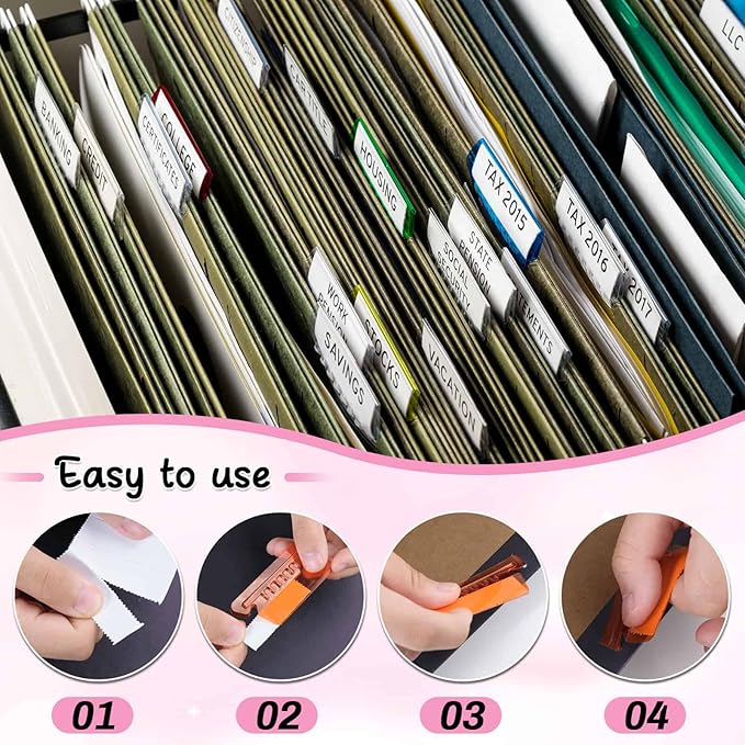 File Folder Tabs, Selizo 100 Sets Hanging File Folder Labels 2" Tabs and Inserts for Hanging Files (Multicolor)