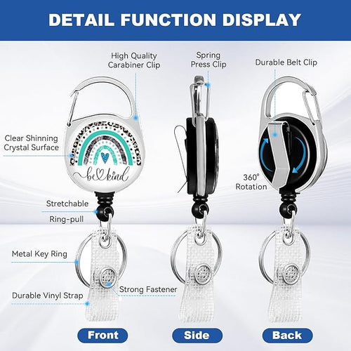 2 Pack Rainbow ID Badge Holder with Heavy Duty Retractable Reel Keychain for WomenStudents,Teachers, Nurses, Office Use
