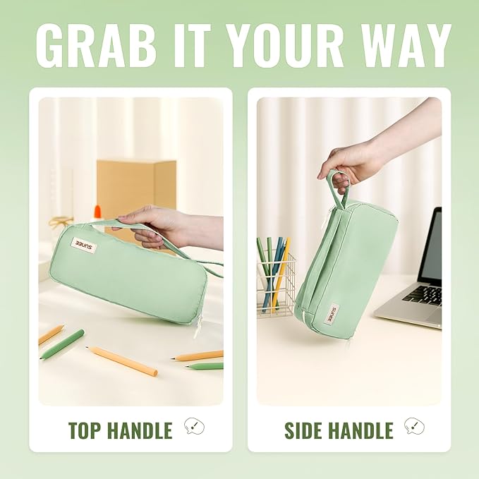 SUNEE Pencil Case, Large Capacity Pencil Pouch, Aesthetic Pen Bag Office Stationery Organizer Simple Sturdy Multifunctional for Teen Girls Women Men, Green