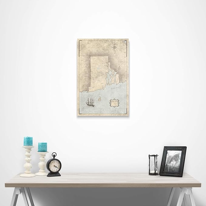 Conquest Maps Push Pin Rhode Island Map Board - With Push Pins to Mark Rhode Island Travels - Handmade in Ohio, USA - Design: Rustic Vintage