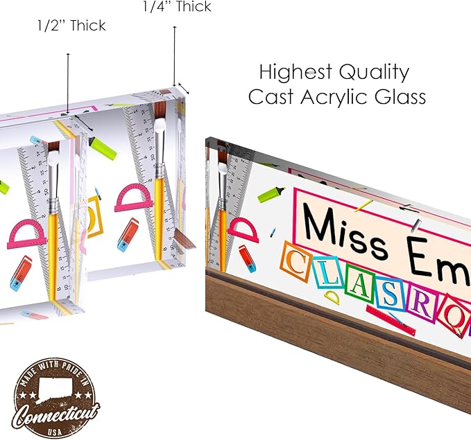 Artblox Office Personalized Name Plate for Desk with Business Card Holder On Clear Acrylic Glass School Teacher Design Custom Desk Name Plate with Your Name and Credentials Customized Gift