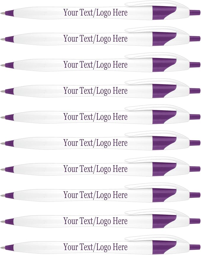 SyPen Personalized Pens With your Custom Logo or Text-1000 Pack Bulk-for Businesses, Parties, and Events, Custom Printed Slim Ballpoint Click Pens, Purple Trim Color, Black Ink