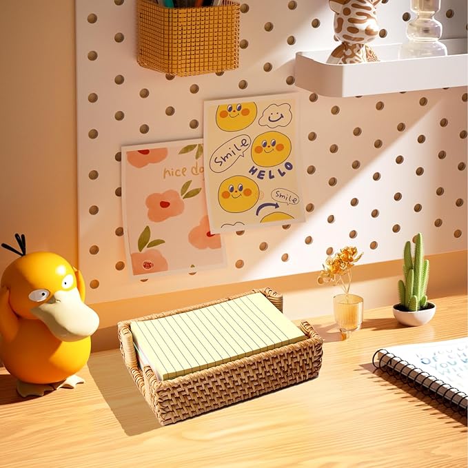 4 x 6 Inch Sticky Note Holder,Rattan Post It Note Dispenser,Wicker Sticky Note Dispenser,Farmhouse Style Post It Holder for Home Office Desk Decor,Honey Brown