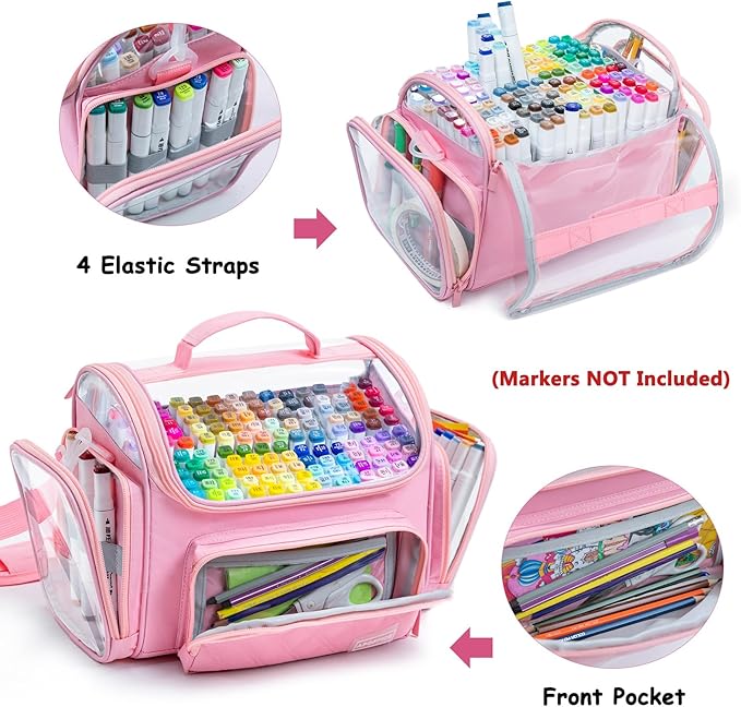 Large Marker Organizer Case Holds 150-200 Markers | Art Marker Storage Bag with Removable Dividers & Clear Top for Artists, Crafters & Travel - Pen, Pencil Alcohol Marker Holder - Art Supply