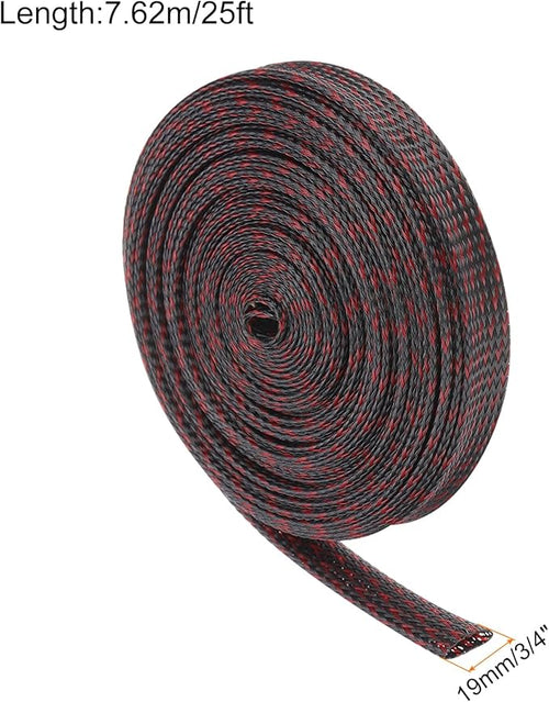 25ft PET Expandable Wire Loom 3/4 Inch, PET Braided Wire Sleeving Cable Management Sleeve Tubing [for Audio Video Home Office Cord Protector]-Black Red