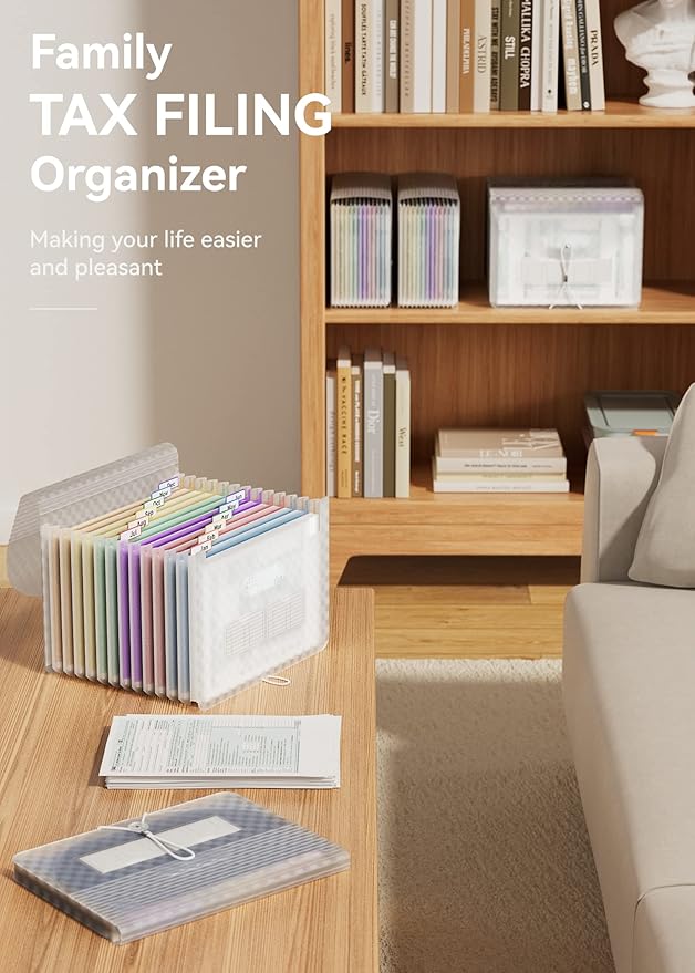 ABC life 12 Pockets Accordion File Organizer Expanding File Folders, Portable Monthly Bill Receipt Document Organiser, Expandable Accordian Filing Folder Letter A4 Size, Colored Tabs (Blue)