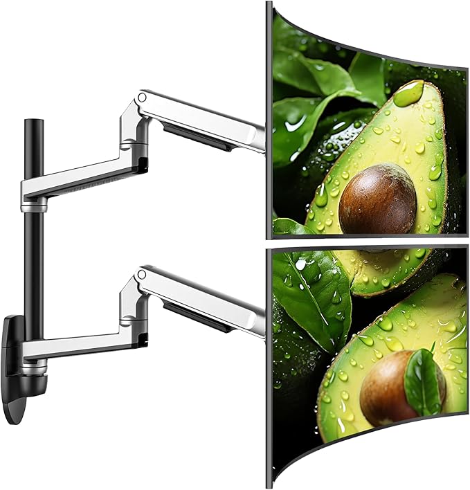 Dual Monitor Wall Mount for Flat or Curved Screens up to 38" Within 25 lbs, Adjustable Monitor Arm with Cable Management, VESA 75x75/100x100mm Monitor Mount for 2 Monitors, Silver