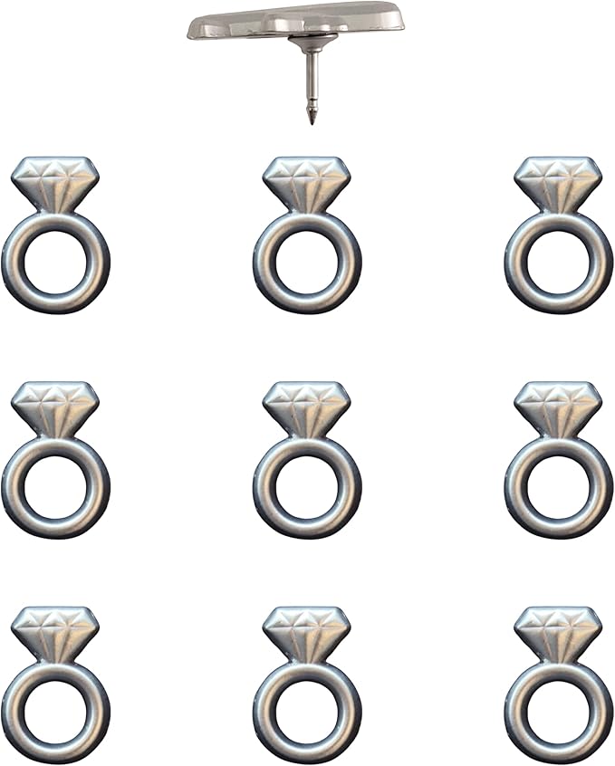 Engagement Ring Push Pins - Silver Diamond Ring Map Pins for Cork Boards, Maps, or Lapel Use - Designed in USA - Set of 10