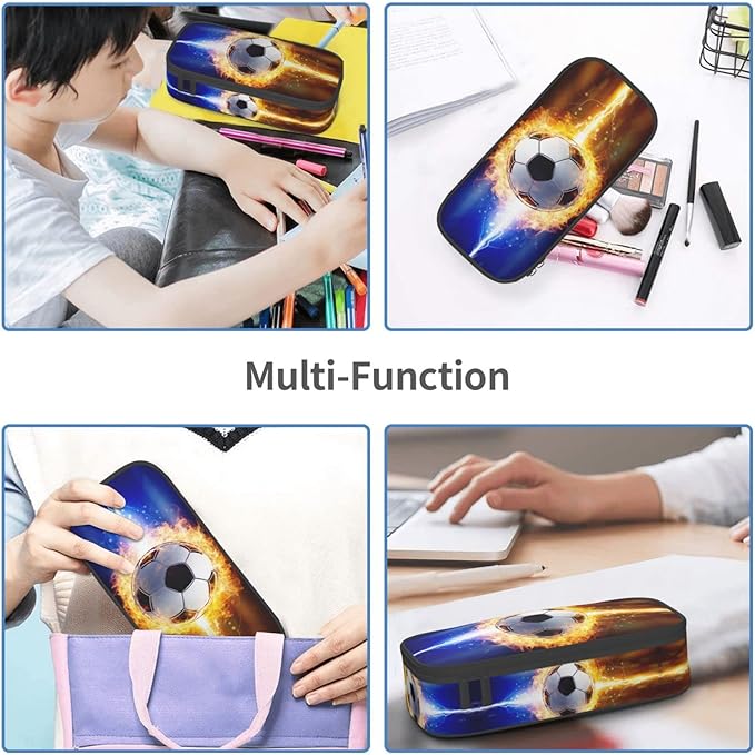 Boys Pencil Case with Soccer Ball Printed, Cool Portable Pen Bag Pouch with Zipper for Teens Stationery Supplies, Sports Style Pencil Box Cosmetic Bag for Sports Women and Girls