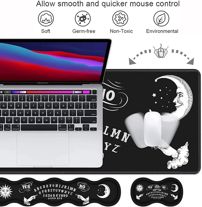 Ergonomic Keyboard Wrist Rest and Mouse Pad Wrist Rest Set, Large XXL Gaming Mousepad 31.5"x 11.8", Memory Foam, Easy Typing Pain Relief, Multifunctional Desk Mat for Office & Home, Ouija Board