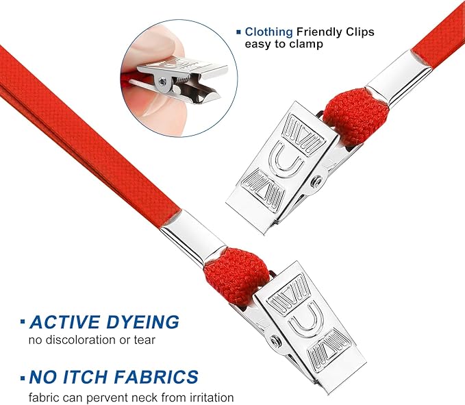 100Pcs Lanyards for ID Badges and 100 Pcs Clear Plastic Horizontal Name Badge ID Card Holders, Flat Neck Lanyards with Clip Waterproof Resealable Name Tag Badge ID Card Holders (Red)