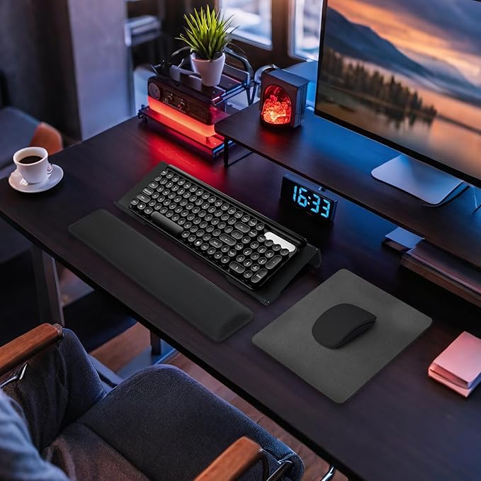 Computer Keyboard Wrist Rest Bracket, Memory Foam Keyboard Wrist Rest Set, Non-Slip Silicone Base, pergonomic and Convenient Typing, ain Relief,Suitable for Office, Work, Gaming (Black)