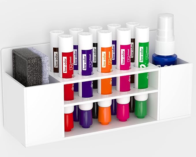HBlife Acrylic Dry Erase Marker Holder Wall Mount, 10 Slots Whiteboard Marker Holder for Office, School and Home, Marker, Eraser and Whiteboard Cleaner Not Included, White