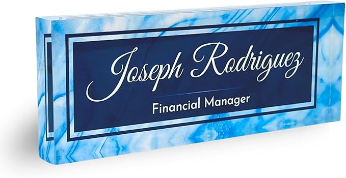Customized Clear Acrylic Thick 8x3" Desk Name Plate Block with Personalized Logo - Professional Office Decor - Customized Acrylic Plate Gift for Teacher Co-workers, Christmas Gifts for Her, Thanksgiving Gifts (Blue Wave)
