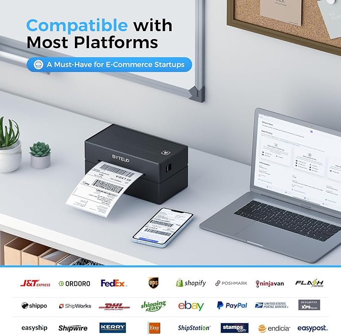 Bluetooth Thermal Shipping Label Printer, Wireless 4x6 Shipping Label Printer for Small Business, Support iOS, Android, Windows and Mac, Compatible with Amazon, Ebay, Shopify, Etsy, USPS.