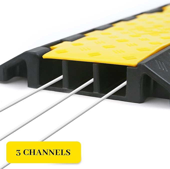 Rubber Cable Ramp Cable Protector Ramps Wire Hose Protective 3 Channel Traffic Rubber Plastic Cord Cover Speed Bump for Asphalt Concrete Gravel Driveway Outdoor, 1 Pack