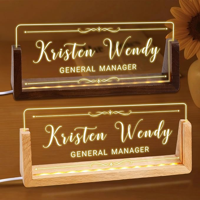 Ships Next Day, Custom Name Plate for Desk - Business Light Up Acrylic Desk Name Plate Personalized Elegant Office Gift for Boss Coworker Teacher Employee Appreciation Gift, Office Decor for Women Men