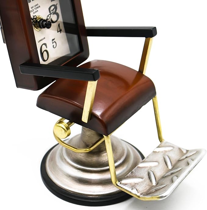 YOUKI Bronze Barber Chair Desk Clock,Hairdresser Hairstylist Gift Ideas,Unique Table Clock Battery Powered,Home Decor Ideal for Office Hotel Cafe Bedroom