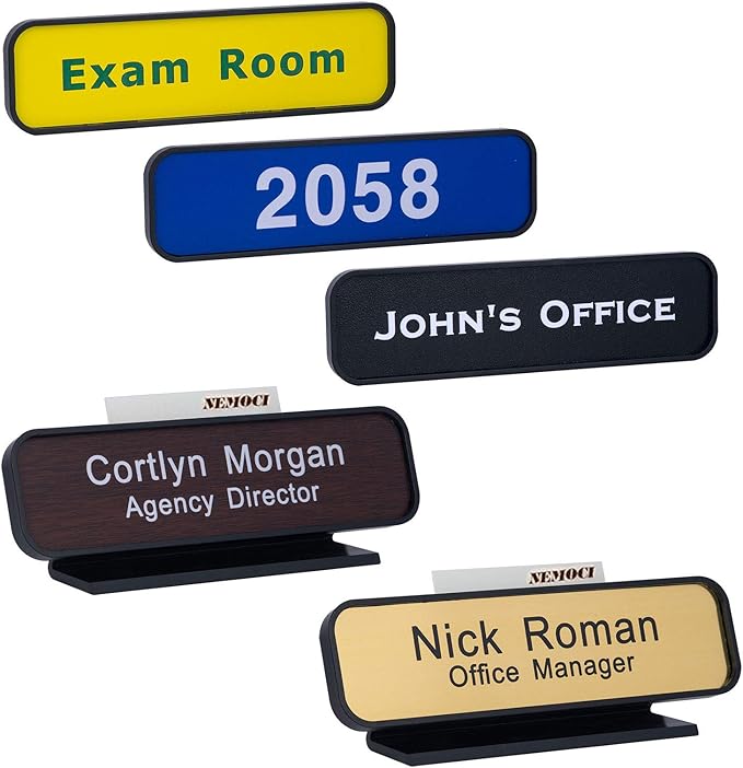Personalized Architectural Name Plates, Office Nameplates with Wall or Desk Plastic Frame Holder, Customize Office Deskbar Nameplate or Door Signs (2"x10")