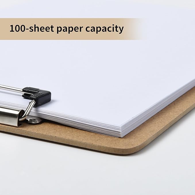 Uzant Clipboards 20 Pack Letter Size 9" x 12.5" Clipboards Bulk, Wooden Hardboard A4 Clip Boards Pack for 8.5" x 11" Paper with Low Profile Clip, Hanging Loop for Office Home Classroom