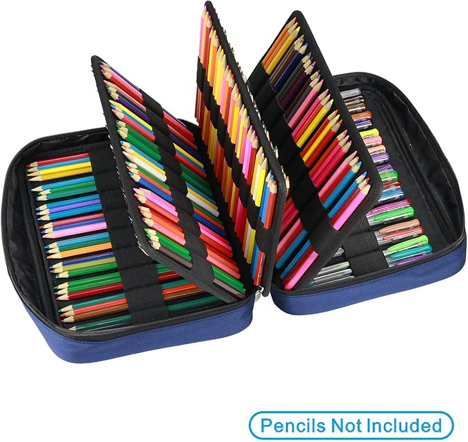 YOUSHARES 220 Slots Colored Pencil Case, 145 Slots Gel Pens fo Coloring Case Organizer, Handy Multilayer Color Pencil Holder for Glitter Gel Pens, Refills, Colored Pencils (Blue)