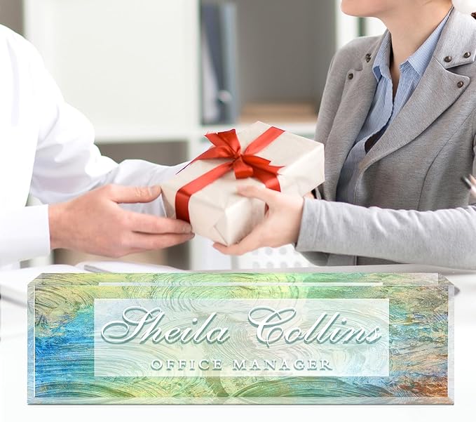 Custom Acrylic Name Plate for Desk, Employee Appreciation Gifts, Office Decor, Personalized, Funny Gifts for Coworkers Boss Teacher (Oil Painting)