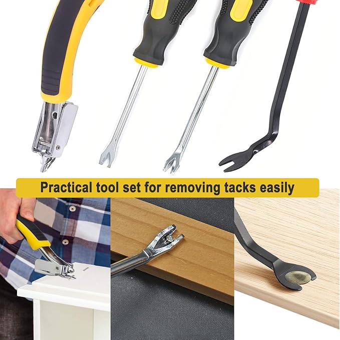 CLcsfwk 4Pcs Upholstery and Construction Staple Remover with Tack Puller Tool, Nail Puller, Carpet Nail Remover, Heavy Duty Staple Puller Remover, for Furniture Floor Wooden Case Carton Photo Frame
