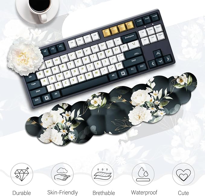 JIKIOU Cloud Wrist Rest Keyboard, Cloud Keyboard Wrist Pad Set with Comfortable Cloth, Cute Arm Rest for Palm Support, PC/Gaming Desk Accessories/Office Setup/Computer Hand Cushion Peony