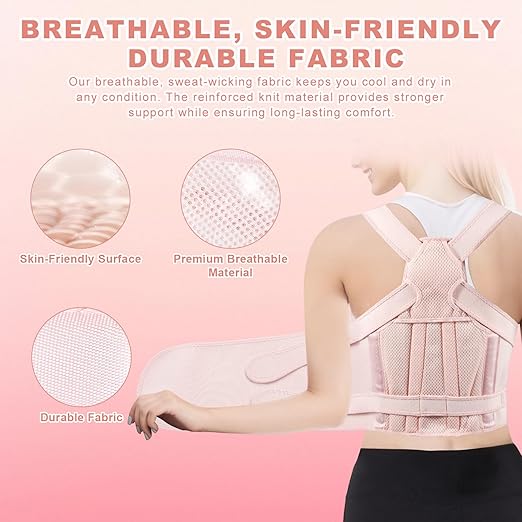 Back Brace Posture Corrector for Women and Men, Adjustable Shoulder Straightener Full Lumbar Support Belt, Upper and Lower Back Pain Relief, Scoliosis Hunchback Hump Thoracic Spine Corrector (Pink L)