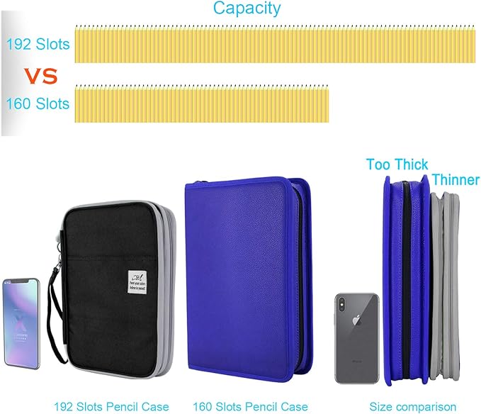 YOUSHARES 192 Slots Colored Pencil Case, Large Capacity Pencil Holder Pen Organizer Bag with Zipper for Prismacolor Watercolor Coloring Pencils, Gel Pens & Markers for Student & Artist (Black)