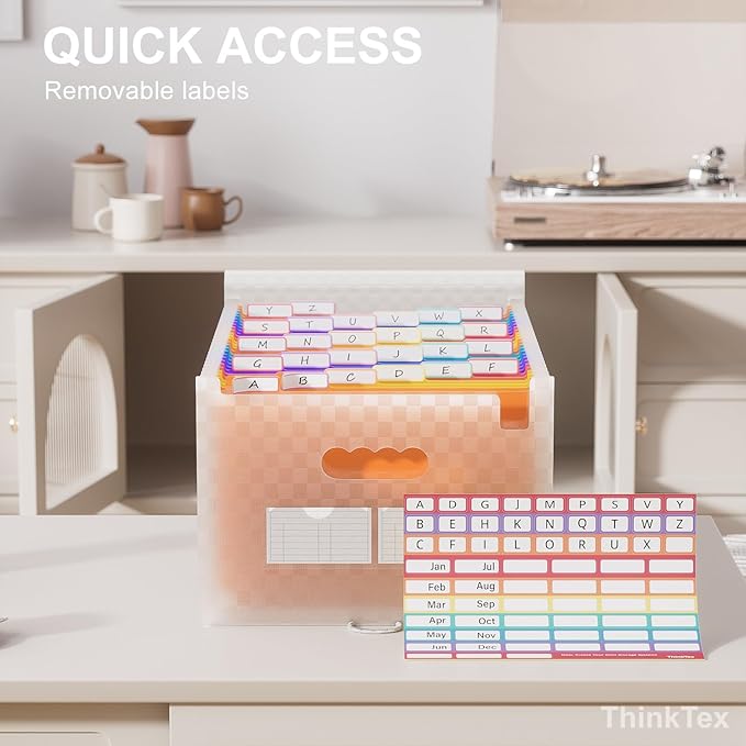 ThinkTex 26 Pockets Expanding File Folders, Accordion File Organizer with Expandable Cover, Monthly Bill Receipt Documents Organizer, A-Z Colorful Tabs, Letter/A4 Size -Orange